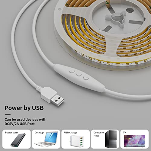 Pautix 5V Usb Cct Tunable Cob Led Strip Lights 6.56Ft/2M,1280Leds 1200Lm 2700K-6500K Dimmable Cri85+ With Rf Remote Tv Backlight,Flexible Under Cabinet Tape Light For Bedroom,Kitchen,Home Diy Lighting #TOP4