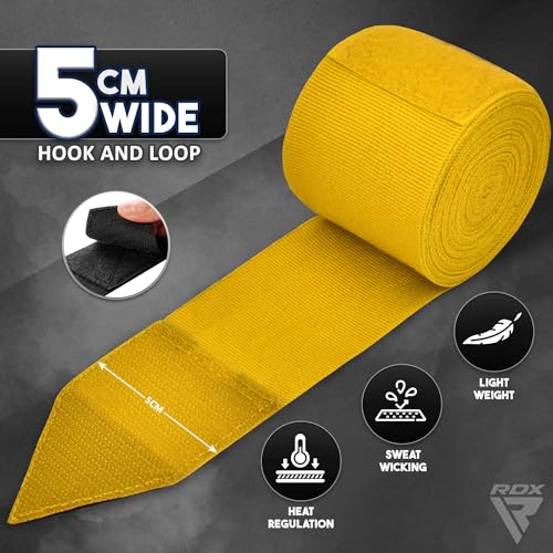 Image of RDX Boxing Hand Wraps 4.5M / 180 Inches - Mexican Style Semi-Elastic MMA Inner Gloves - Wrist Support for Muay Thai, Kickboxing, BJJ, Karate - Thumb Loop & Hook and Loop Closure - Cotton & Nylon Blend