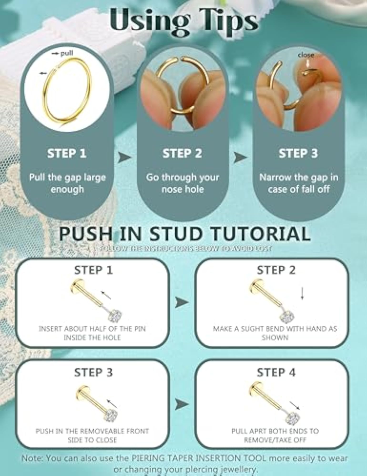 14K Gold Filled Nose Ring Studs for Women