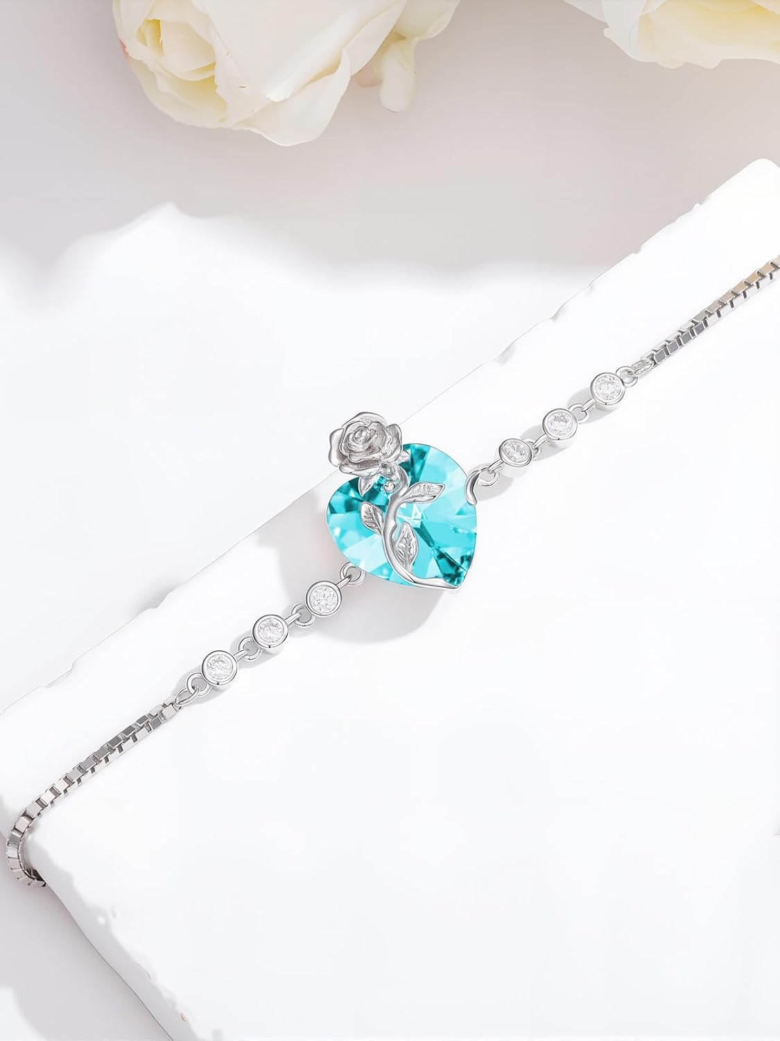 OCJ Birthstone Bracelet for Women 925 Sterling Silver Rose Flower Heart Tennis Bracelet Jewelry Anniversary Christmas Birthday Gifts for Women Wife Her Girlfriend - Image 6