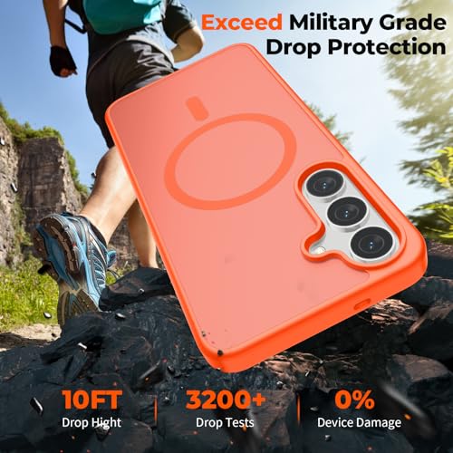 Image of SUPFINE Magnetic for Samsung Galaxy S25 FE Case with Screen Protector, (Built-in Magnets) (Military Grade Drop Protection) Slim Translucent Shockproof Phone Case,Orange