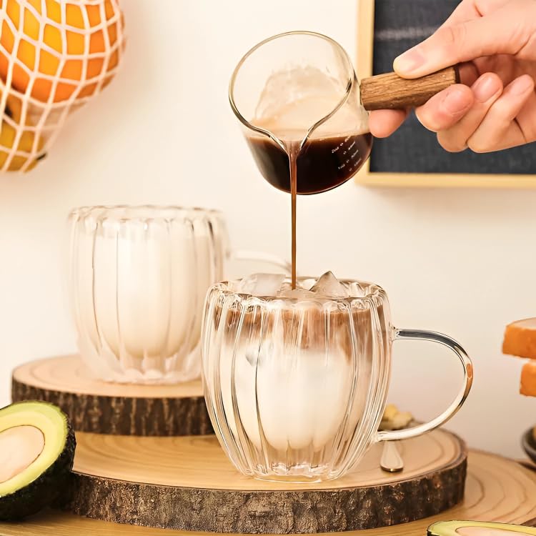 SKDBPM Double Wall Glass Coffee Mugs, Clear Glass with Handle Tea Cup Set Glassware,Insulated,Coffee,Cappuccino,Tea,Latte Cups,Beverage Glasses Heat Resistant(Pack of 1)