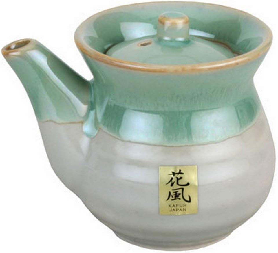 JapanBargain 2733, Soy Sauce Dispenser Traditional Japanese Tenmoku Pottery Shoyu Bottle Pot Mini Teapot, Made in Japan, 8 oz, Green, 1 Pack