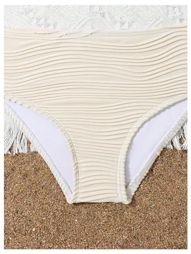 Girl's High Waisted Bikini Sets 2 Piece Textured Wireless Bathing Suit Spaghetti Strap Boho Swimsuit3