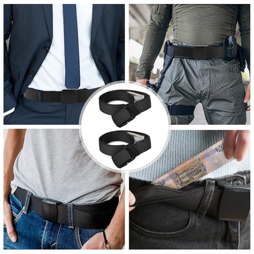 RAFIYU 2 Stück Geldgürtel mit Geheimfach, Reise-Sicherheitsgürtel mit Reißverschluss, Verstellbarer Nylon Taillengürtel für Männer, Frauen, Reise, Outdoor und Diebstahlschutz (Schwarz)