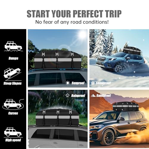 Image of Car Rooftop Cargo Carrier Bag, 30 Cubic Feet Waterproof Soft-Shell Car Roof Bag for All Vehicle with /Without Rack, Include Anti-Slip Mat, Reinforced Straps, Door Hooks Luggage Lock (Grey)