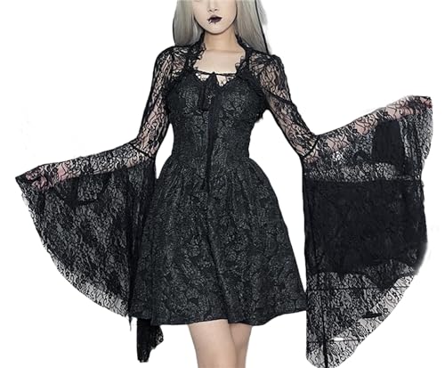 Image of Gothic Bolero Shrug Tops Women Goth Bell Long Sleeve Crop Top