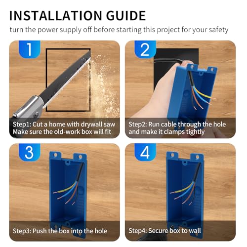 Image of Shallow Old Work Outlet Box, Single Gang, Blue Plastic Electrical Outlet Boxes Plastic, 8 Cubic Inch Electrical Box, ETL Certified, Meets AWG 7 /14, 6 /12, 5 /10 Standards(6 Pack)