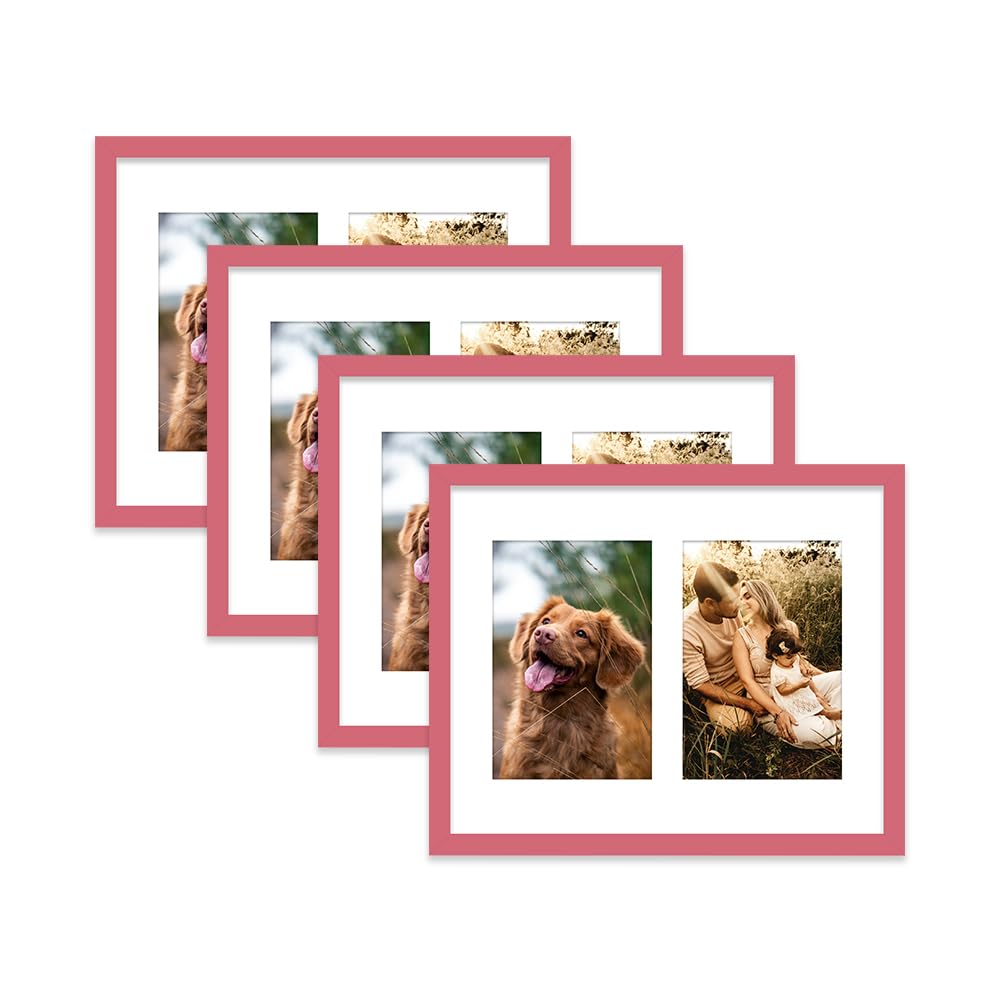 Pink Multi Photo Frame - Holds 2 x 6x4 Pictures, Family Collage Picture Frame for Wall Display, 10x8 Frame size, Set of 4