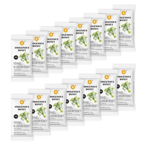 Image of INDIGENOUS HONEY Raw Fennel Honey Pure Organic Natural Unprocessed Added Sugar Free NMR Tested Unpasteurized Unheated 15 Travel Sachets 15g Each Total 225g