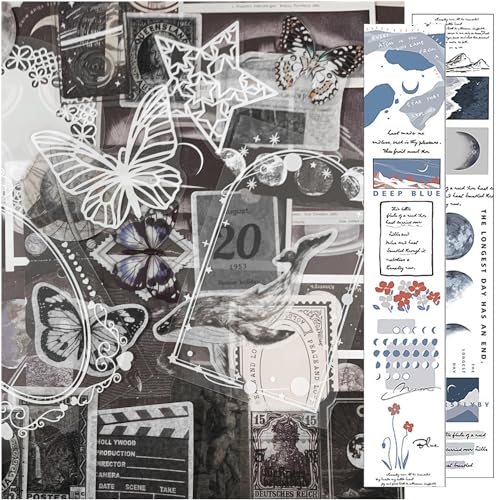 Lot de 100 autocollants rétro et 1 autocollant lune, accessoires de scrapbooking, accessoires de scrapbooking, journal intime, papier de scrapbooking (multicolore)