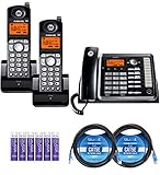 Motorola ML25254 Expandable Corded 2-Line Business Phone with Digital Answering System Bundle with 2-Pack of ML25055 DECT 6.0 Cordless Handsets, Blucoil 2-Pack of 10' Cat5e Cables, and 6 AAA Batteries