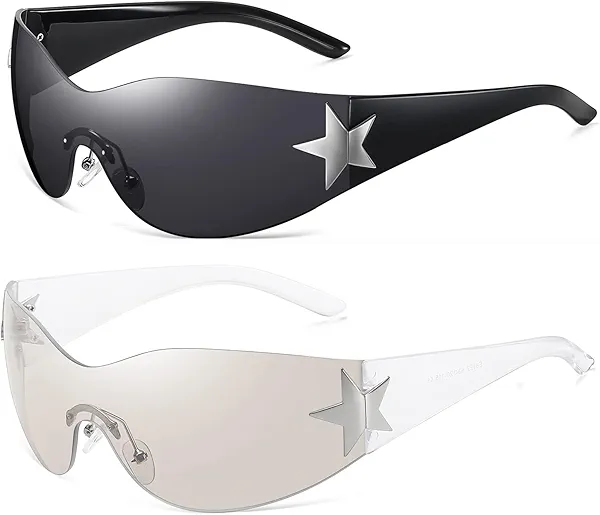 Eiuizah Y2k Sunglasses for Women Men Shield Wrap Around Fashion Sunglasses Trendy Oversized Frameless Sun Glasses