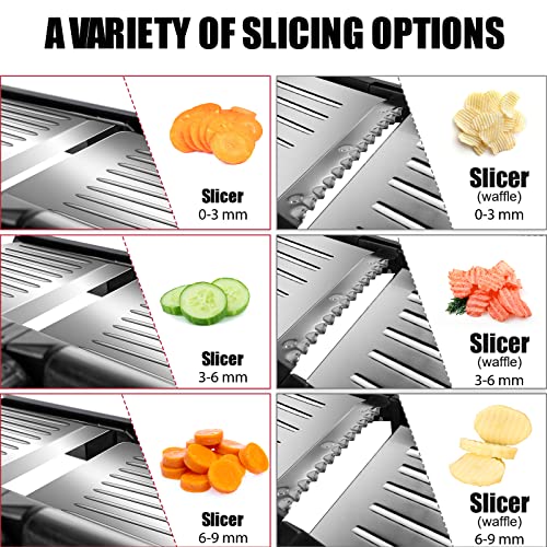 Hevol Professional Mandoline Slicer For Kitchen, 10 In 1 Adjustable Mandoline Slicer With Food Holder, Vegetable Slicer Potato Slicer For Fruits, Onion, Cheese, Includes Brush & Protective Gloves #TOP2