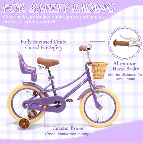 Image of Glaf Girls Bike Bicycle for 2-12 Years Old 12 14 16 20 inch Kids Toddler Bike with Training Wheels and Basket,Doll Seat, Kids Bike Bicycle for Gift