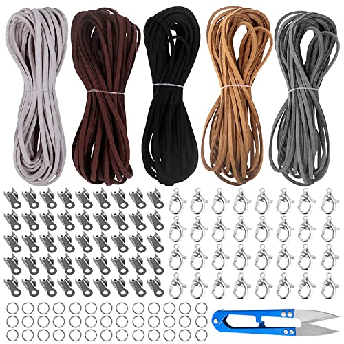 Cordón de Cuero, 5 Piezas 5 Metros Cuerda de Cuero Gamuza Cordón de Ante, Cuerda Cuero Cordón Pulsera Plana, Cordón de Cuero de Gamuza, 4 Colores (Negro, Café Medio, Caqui, Gris Oscuro, Gris Claro) Cover