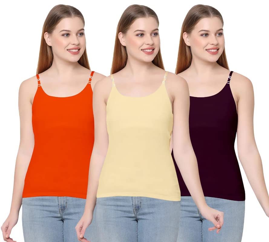 Women's Ladies Girls Adjustable Strap Slip Camisole Spaghetti Top Innerwear 3 Pieces Combo-image-27