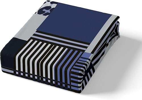Miniatura 5 de Manfei Juego de sábanas geométricas tamaño matrimonial, juego de sábanas de 4 piezas con estampado de leopardo y rayas azul marino con sábana bajera