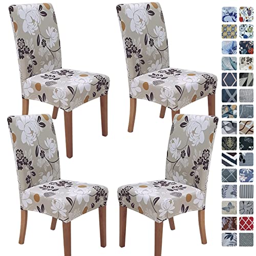 Image of SPRINGRICO Chair Covers for Dining Room Set of 4, Stretch Dining Chair Cover, Washable Spandex Kitchen Parsons Chair Slipcovers, Removable Seat Protector for Home or Party ( 4 Pack, FLOWERINAS)