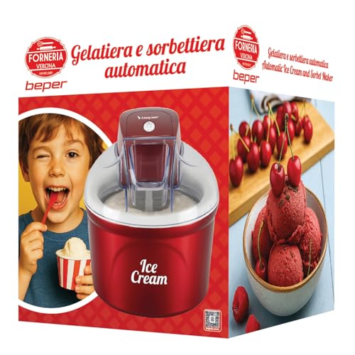 BEPER P102GEL002 Gekühlte Eismaschine, Eiscrememaschine, Bereitet Eiscreme, Sorbets und Frozen Yogurt zu, Aluminium-Kühlbehälter mit doppelter Isolierung, 1,8 L Fassungsvermögen, Eismaschine