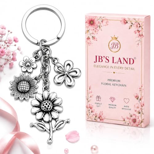 Image of JB'S LAND Floral Charm Keychain Vintage Flower Metal Key Ring for Women | Bag Charm Pendant, Backpack & Car Key Holder, Aesthetic Design, Friendship Gift, For Women & Girls