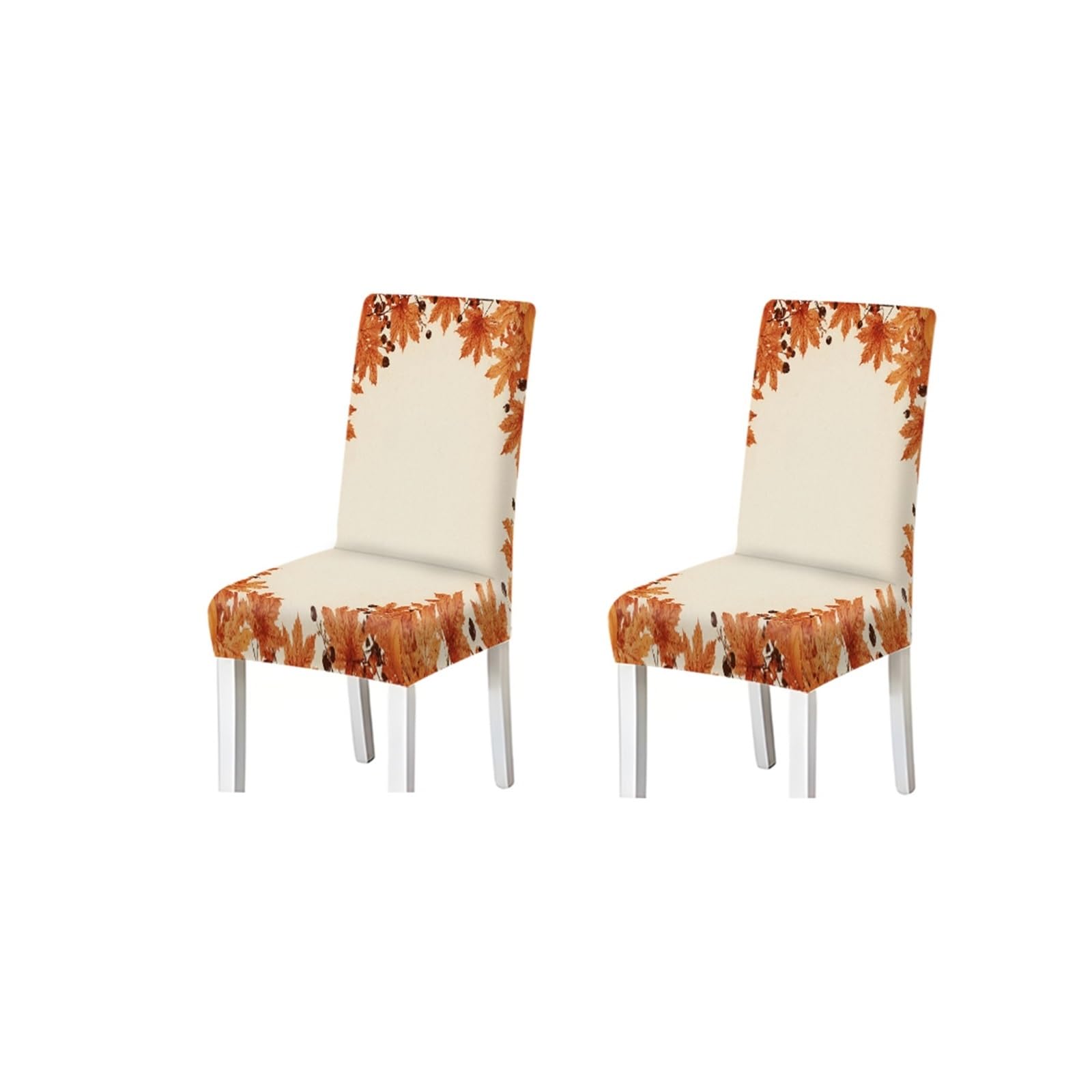 BOSUYBN Autumn Maple Leaves Border Print Stretch Dining Chair Covers, Set Of 2/4/6 Furniture Protectors for Home Dining Room(2PCS Chair cover)