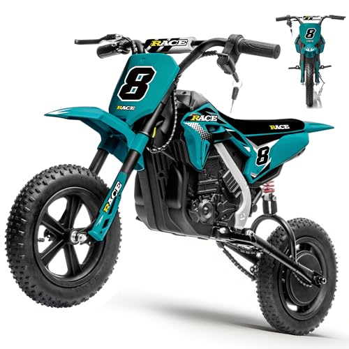 Image of 24V Kids Electric Dirt Bike - 250W Electric Motorcycle, 11 Mph Max Speed Electric Motorcycle Mini Bike with Music, 10 Miles Range, Twist Grip Throttle, Metal Suspension, Rubber Tires (Dark Green)
