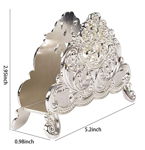 Nerien Vintage Metal Napkin Holder Collection Tabletop Paper Napkin Stand Retro Napkin Freestanding Organizer Tissue Dispenser For Home, Kitchen, Indoor & Outdoor Decor Silver Vine Flower #TOP2