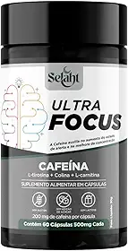Ultra Focus Suplemento Alimentar com Cafeína 200 mg por Cápsula, Tirosina, Carnitina e Colina, Energia e Foco, 60 Cápsulas