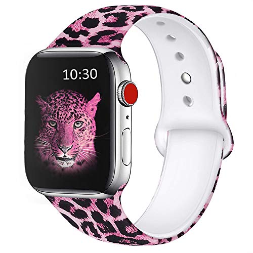 FRUITCAT Watch Band Compatible with Apple Watch Bands 42mm 44mm, Leopard Watch Bands for Men Women, Designer Soft Silicone Replacement Strap for Apple Watch Series SE/7/6/5/4/3/2/1