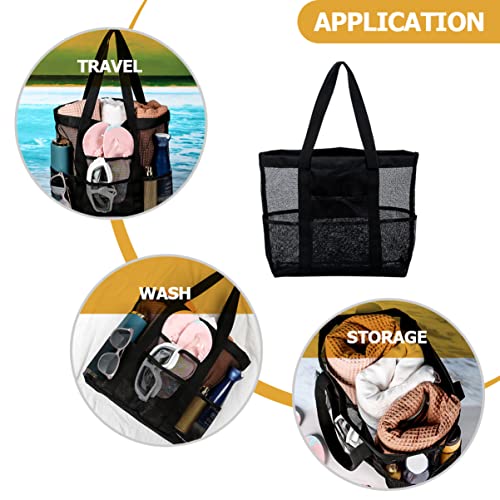 Large Mesh Beach Bag Multi Pocket Tote for Travel Breathable Durable Design for Organizing Beach Essentials and Shells3