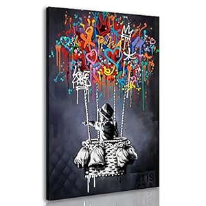 Ingelijste Banksy Street Graffiti Wall Art Decor Grote Abstracte Foto’s Canvas Schilderij Prints Kleurrijke Moderne Hedendaagse Poster Kunstwerk Uitgerekt voor Muur Thuis Badkamer Slaapkamer Woonkamer