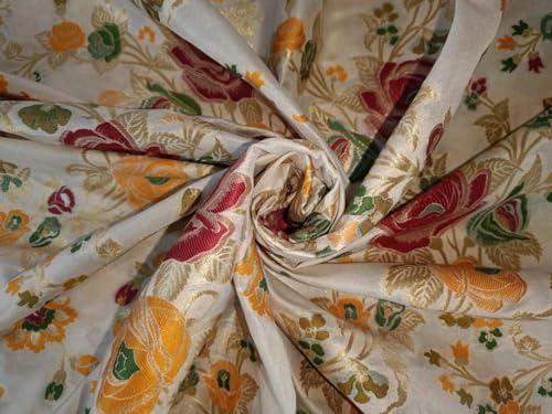 Tissu brocart jacquard roses multicolores laize 111cm pour couture