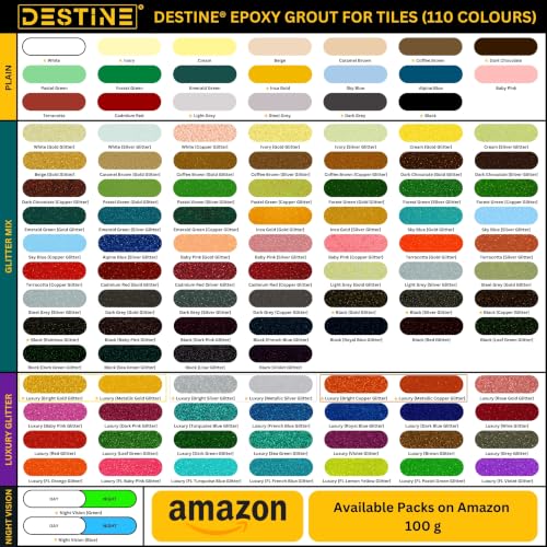 Image of DESTINE Epoxy Grout for Tiles (110 Colours)(100 g), Waterproof Joint Filler, Crack Filler, Tiles Gap Filler, Stain Free, Acid & Chemical Resistance Epoxy Grout (Light Grey [Gold Glitter])