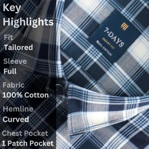 Image of 7-DAYS Men's Premium Check Shirt - 100% Cotton, Tailored Fit (Between Slim & Regular), Full Sleeve, with Pocket - Smart Office & Casual Look