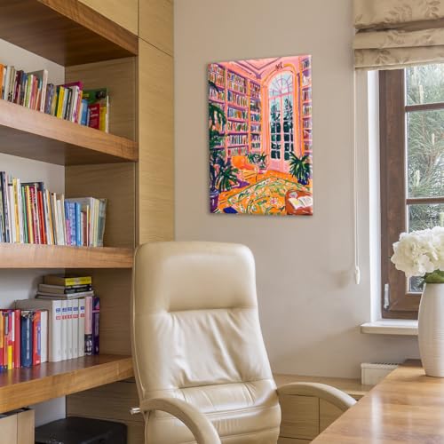 Image of Yaasilinage Henri Matisse Canvas Wall Art, Classic Pink Library Poster for Room Aesthetic, Retro Reading Book Wall Art, Bookish Literary Artwork, Famous Art Prints for Booknook 24x36in Wrapped Canvas