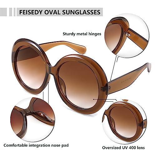 FEISEDY Oval Oversized Trendy Sunglasses Women Men Stylish Retro Big Frame Vacation Sun Glasees UV400 Protection B00174