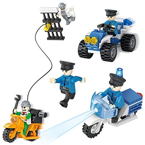Close-up of COGO City Police figures and vehicles