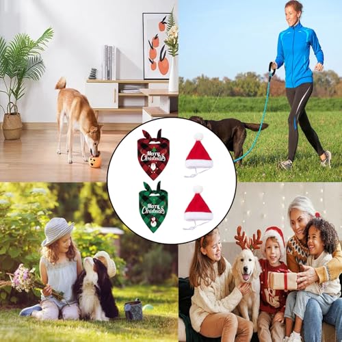 4 Stück Hundehalstuch Weihnachten, Nikolausmütze Hund, Hund Weihnachten Halstuch, Weihnachtsmütze für Hunde, 4-teiliges Set für Weihnachtsfotos und Festliche Anlässe