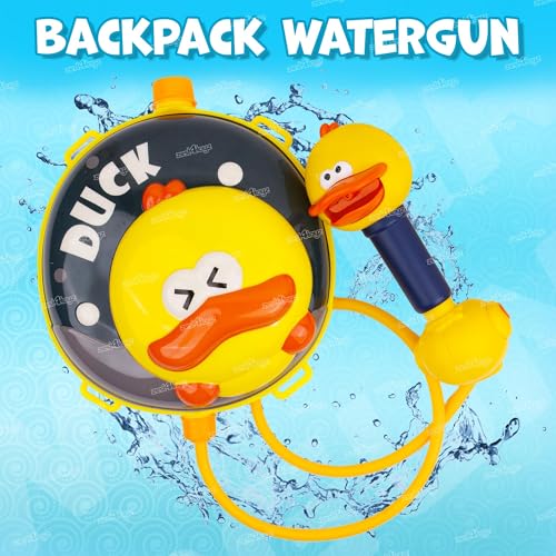 Image of Zest 4 Toyz Holi Water Pichkari for Kids Holi Duck Backpack Water Tank with 1 Pkt Herbal Gulal and 100 Water Balloons for Holi Party- Boys & Girls