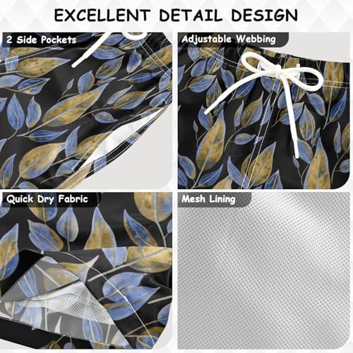 DOMIKING Leaves Plant Black Toddler Boys' Swim Trunks Mesh Lining Swim Shorts for Kid Boy Toddler Adjustable Waist3