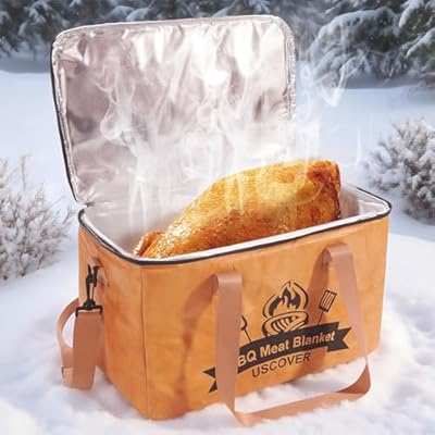 BBQ Blanket for Resting Meat, Meat Resting Bag for BBQ Grill & Smoking, Reusable 4-Layer Insulated Smoked Meat Resting Bag with Wide Mouth for Large Brisket/Beef/Pork Shoulders/Turkeys (15.7 Inch)