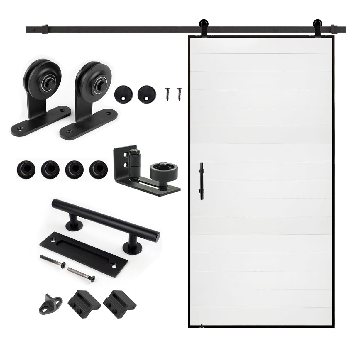 S&Z TOPHAND® 42 in. x 84 in. White Lacquer Barn Door with 8FT Sliding Door Hardware Kit, 20-42in Stainless Steel Frame Modern Style Barn Door/Sliding Door/Simple Assembly is Required