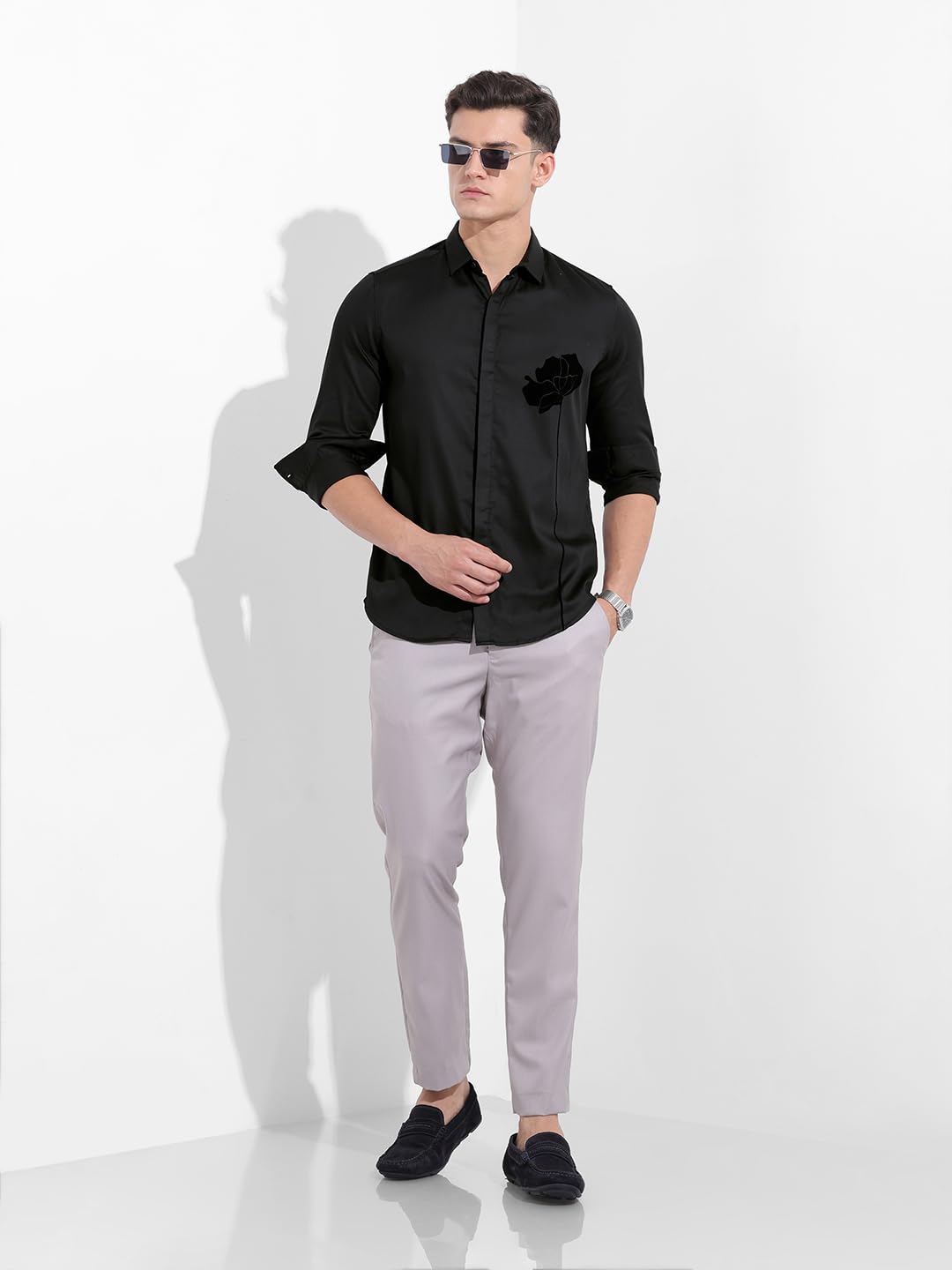 The Indian Garage Co Camicia da uomo a maniche lunghe con scollo rotondo e stampa floreale