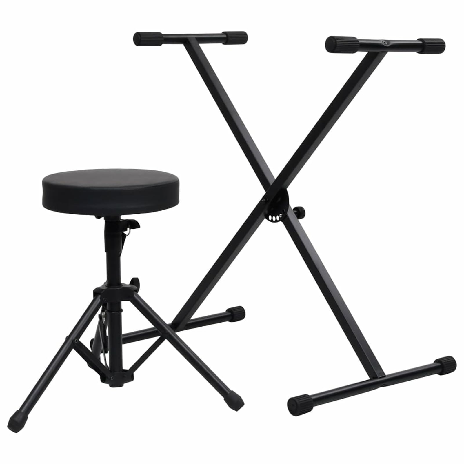 Supporto per Tastiera Set con Sgabello Gambe Sostegno Base Appoggio Seduta Porta Pianola Stand Accessori Musica Strumenti Nero