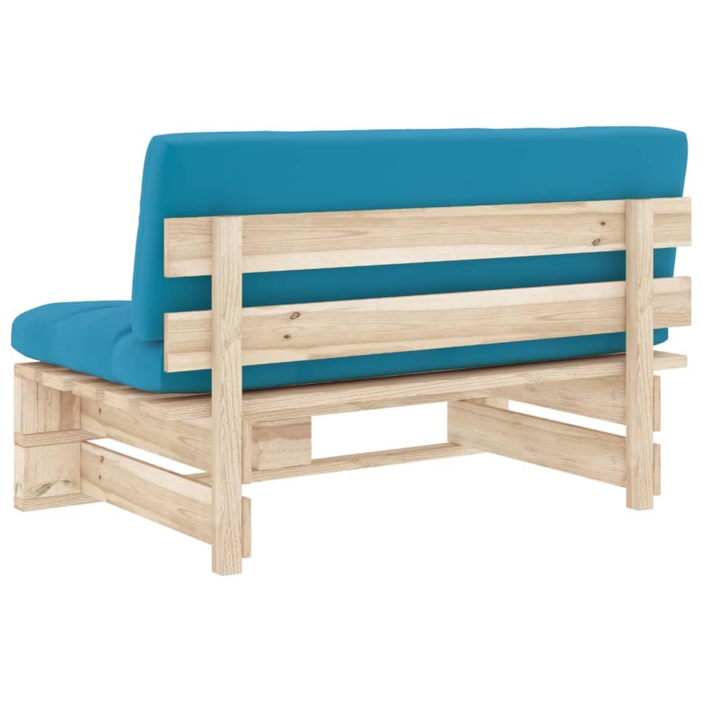 Paletten-Mittelsofa aus imprägniertem Kiefernholz, 110 x 65 x 55 cm, Blau, mit Sitz- und Rückenkissen, 16,57 kg