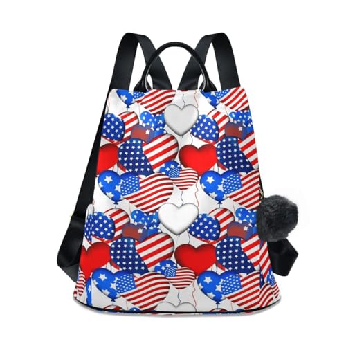 Sac à dos antivol élégant pour femme avec motif cœurs patriotiques et multiples poches