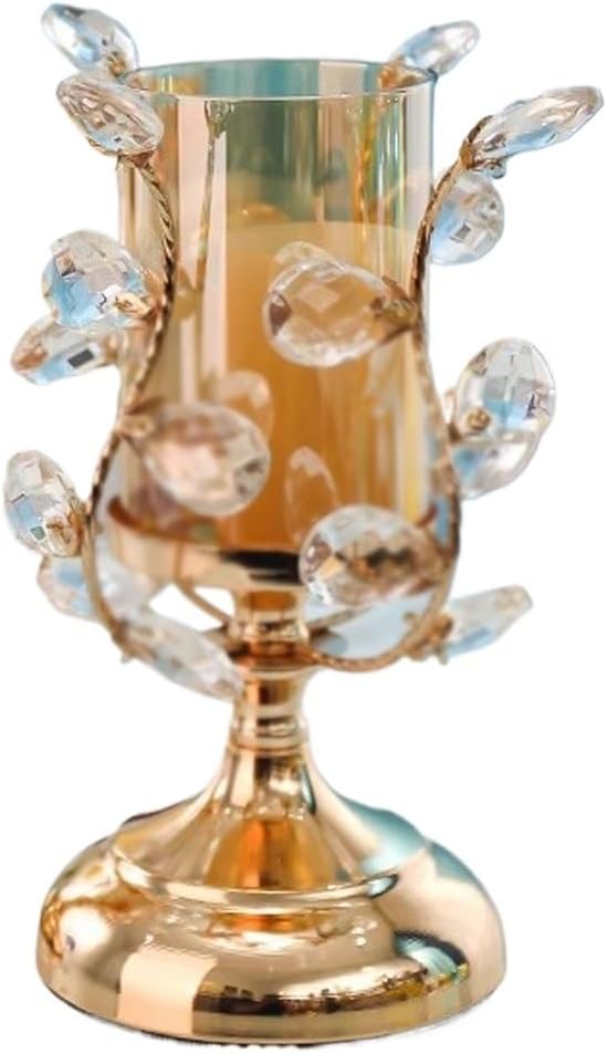 Light Luxury Gold Crystal Glass Candle Holder Romantic Dining Table Candlelight Dinner Prop Decoration