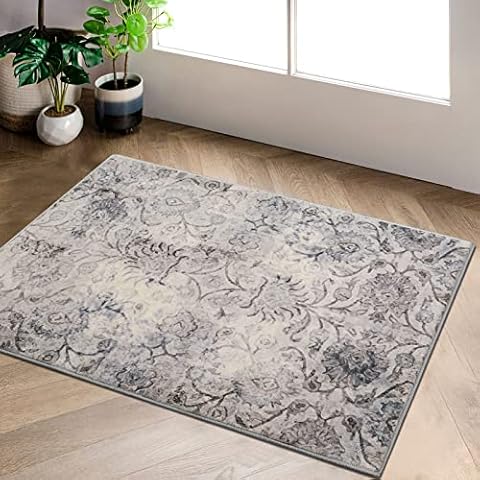 Zealude Entryway Rug Damask Area Rug 2x3 Small Rug Non-Slip Carpet Accent Throw Rug Indoor Doormat Machine Washable Rug Low Profile Floor Mat for Entry Bedside Kitchen Sink Bathtub Cover