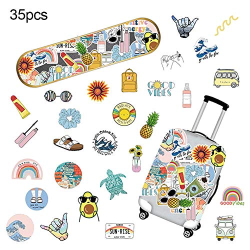cuckoo-X 35 Pcs Valise Autocollants, Doodle Autocollants Étanche Non-décoloration Variété Autocollants pour Planche À roulettes Valise Ordinateur Portable Bagages et Plus